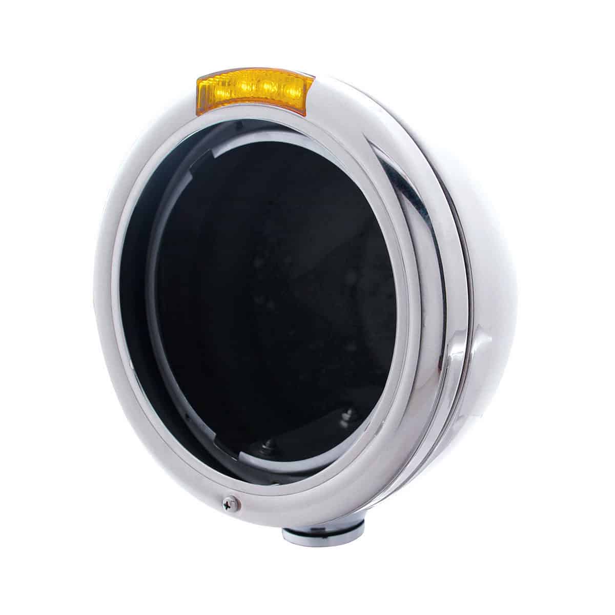 Stainless Steel Classic Headlight No Bulb With LED Turn Signal - Amber LED/Amber Lens