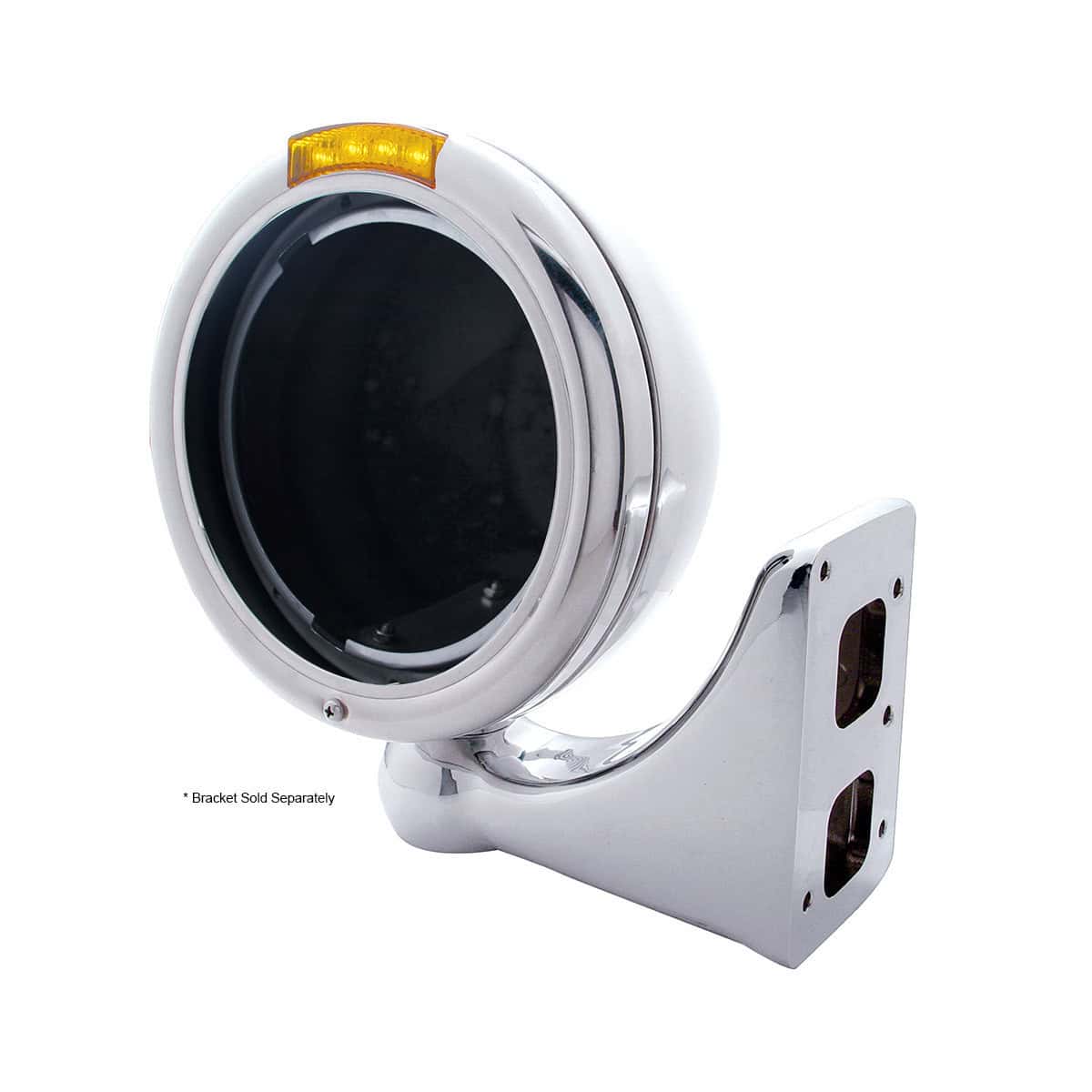 Stainless Steel Classic Headlight No Bulb With LED Turn Signal - Amber LED/Amber Lens