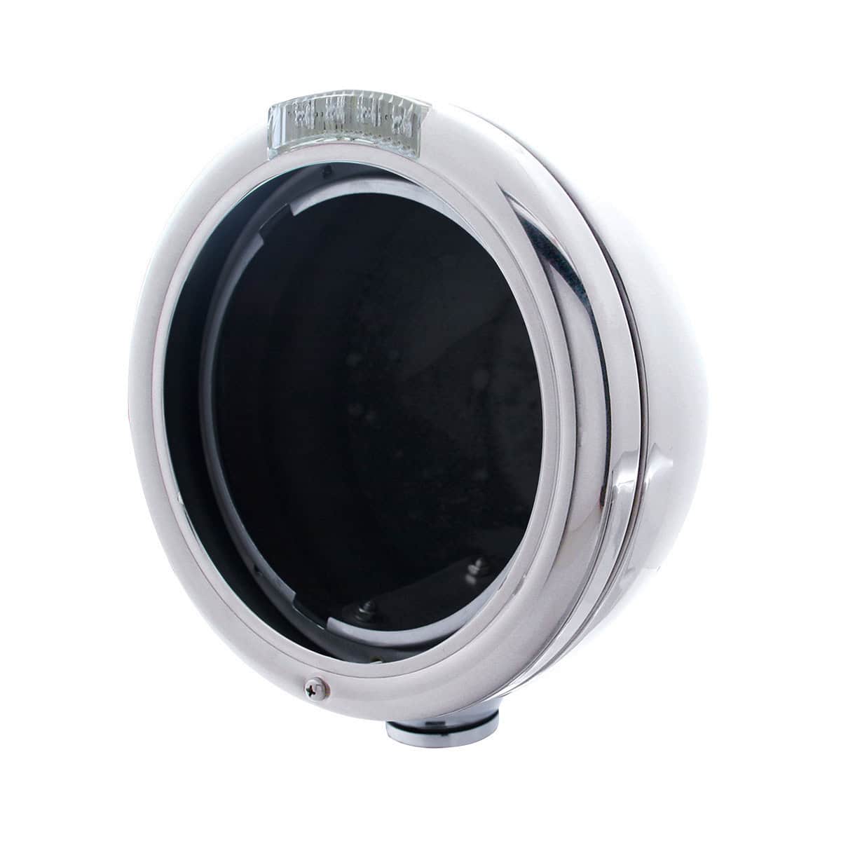 Stainless Steel Classic Headlight No Bulb With Led Turn Signal 7 Stainless Steel Classic Headlight No Bulb With LED Turn Signal - Amber LED/Clear Lens