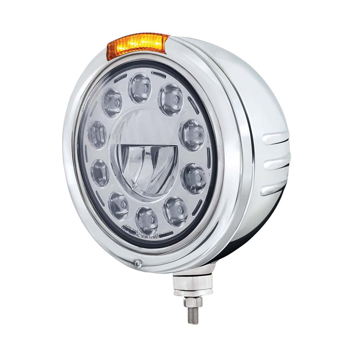 Stainless Steel Bullet Embossed Stripe Headlight 11 LED Bulb & Dual Mode LED Signal