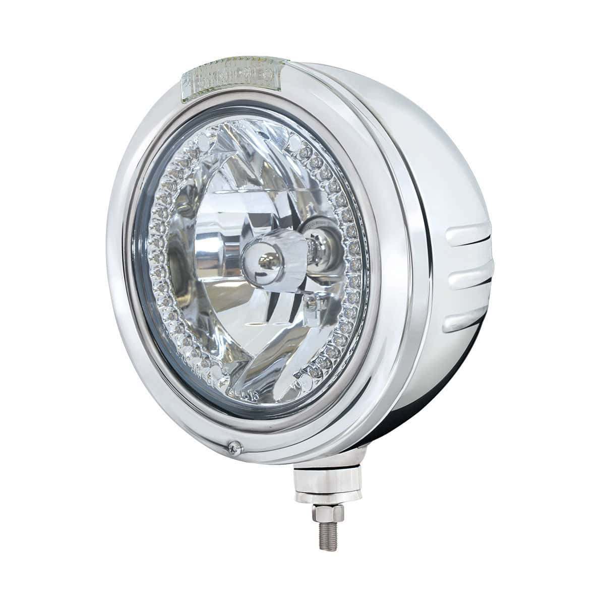 Stainless Steel Bullet Embossed Stripe Headlight H4 With White Led &Amp; Dual Mode Led Signal 3 Stainless Steel Bullet Embossed Stripe Headlight H4 With White LED & Dual Mode LED Signal