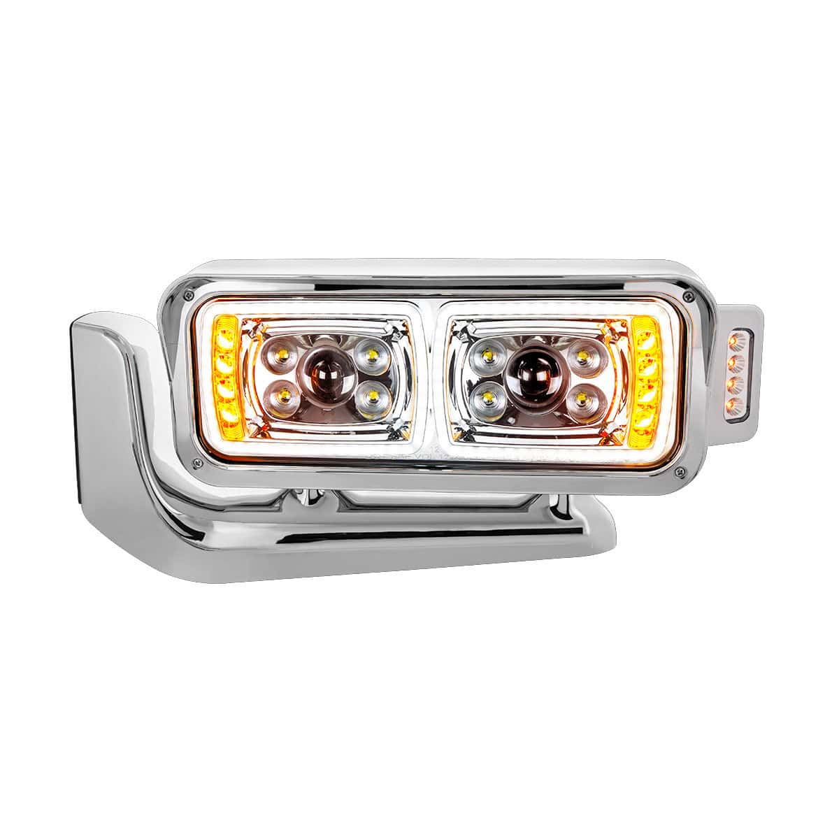 10 High Power LED "Chrome" Projection Headlight Assembly W/Mounting Arm & Turn Signal Side Pod