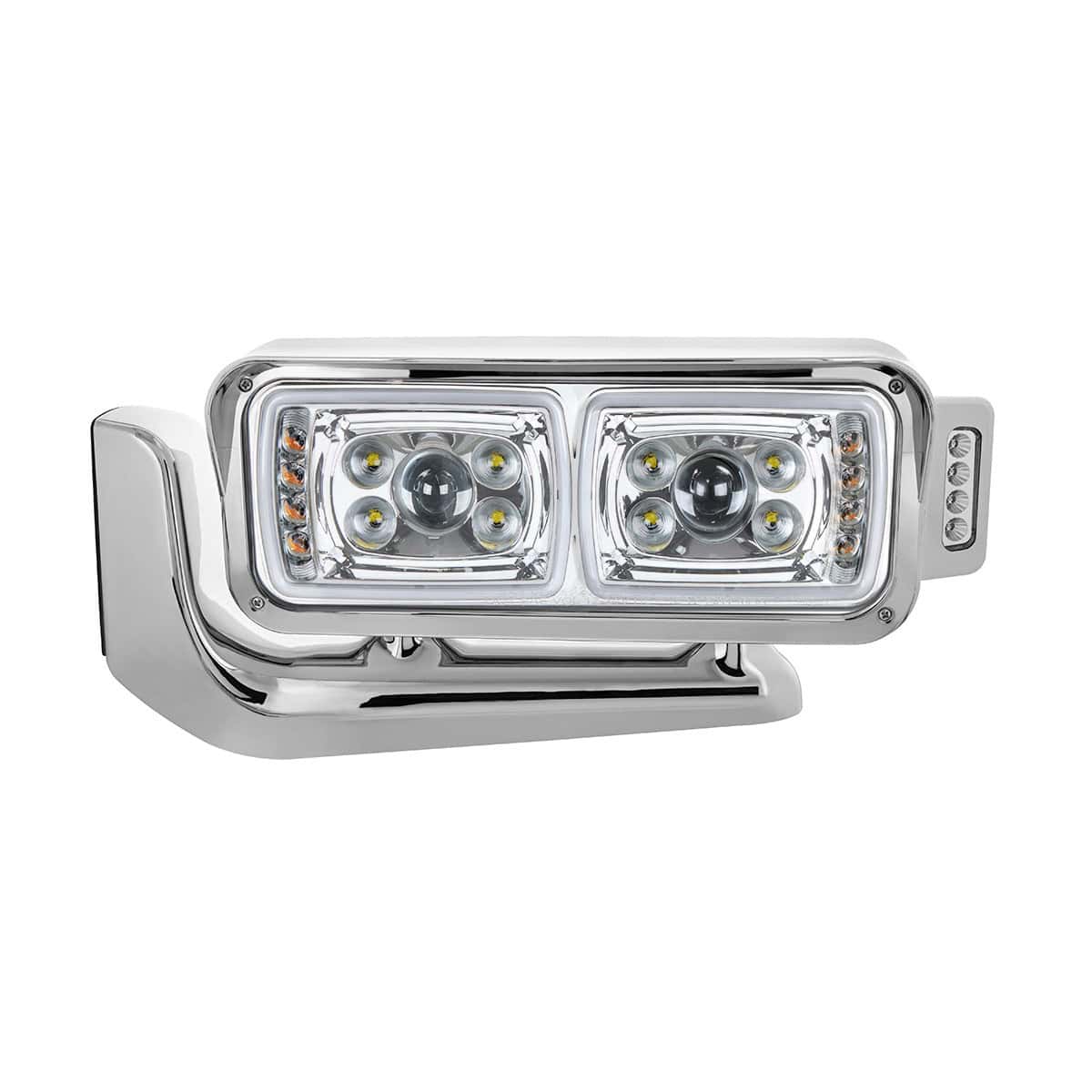 10 High Power LED "Chrome" Projection Headlight Assembly W/Mounting Arm & Turn Signal Side Pod