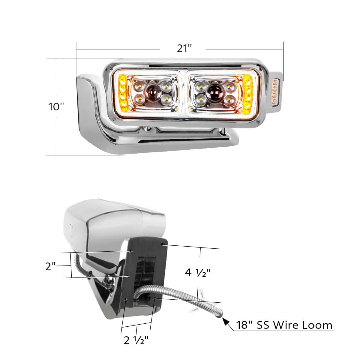 10 High Power Led &Quot;Chrome&Quot; Projection Headlight Assembly W/Mounting Arm &Amp; Turn Signal Side Pod 9 10 High Power LED "Chrome" Projection Headlight Assembly W/Mounting Arm & Turn Signal Side Pod