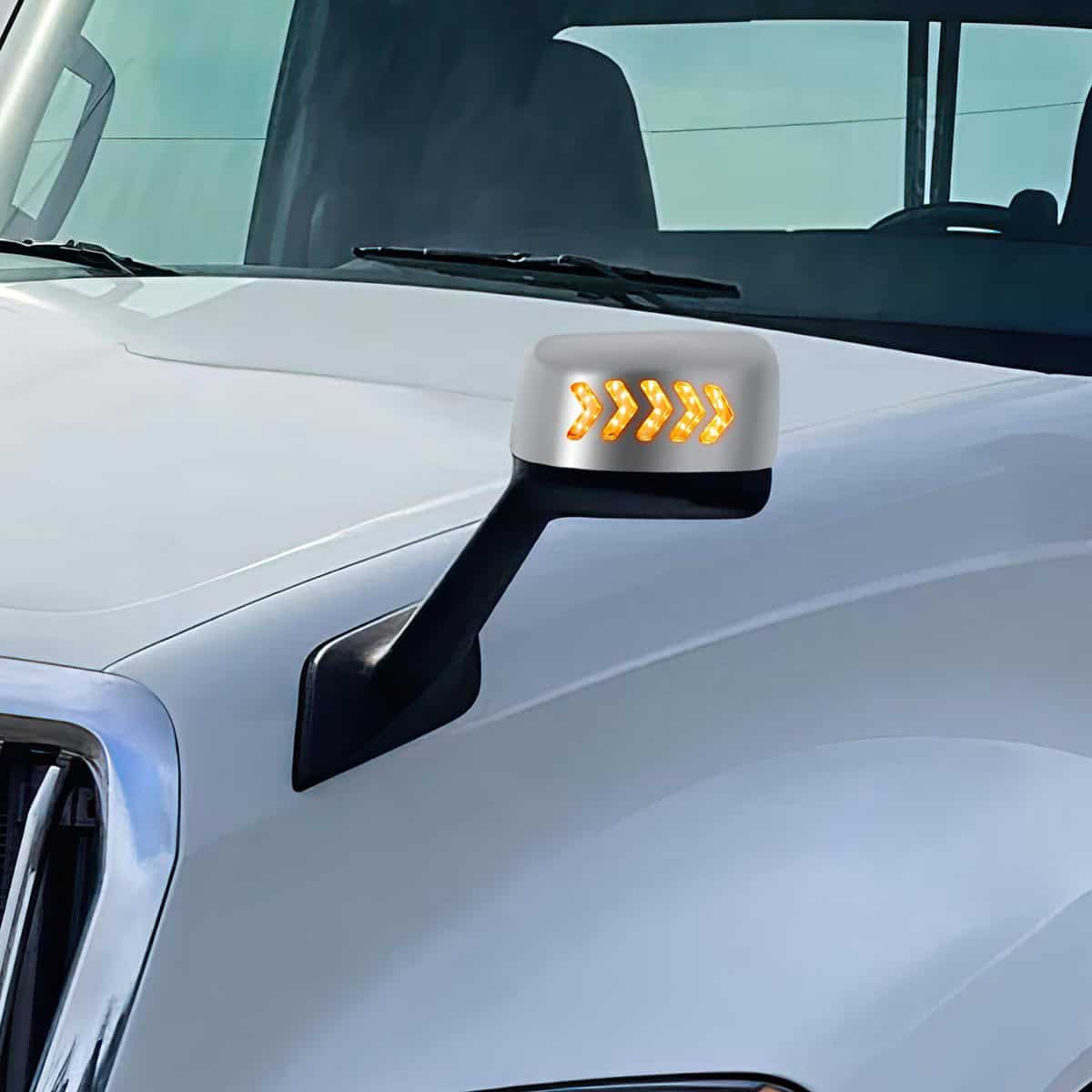 Chrome Plastic Hood Mirror Assembly With Sequential Led Turn Signals For 2018-2024 International Lt 8 Chrome Plastic Hood Mirror Assembly With Sequential LED Turn Signals For 2018-2024 International LT