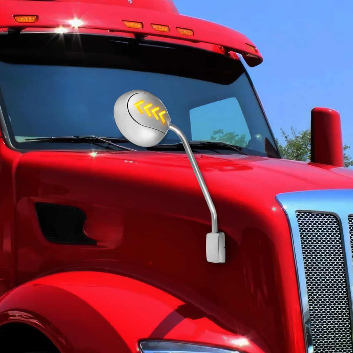 Chrome Hood Mirror Assembly With Sequential Led Turn Signal For 2013-2021 Kw T680 &Amp; 2012-2021 Pb 578 8 Chrome Hood Mirror Assembly With Sequential LED Turn Signal For 2013-2021 KW T680 & 2012-2021 PB 578