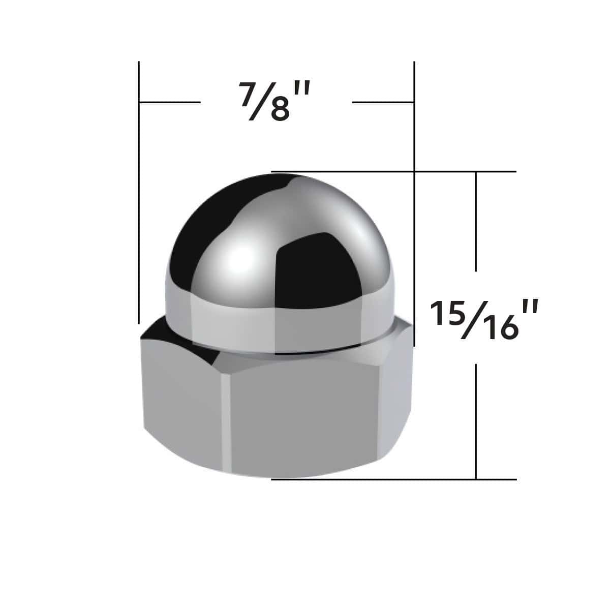 3/4" X 15/16" Chrome Die-Cast Acorn Nut Cover (50 pcs/Box)