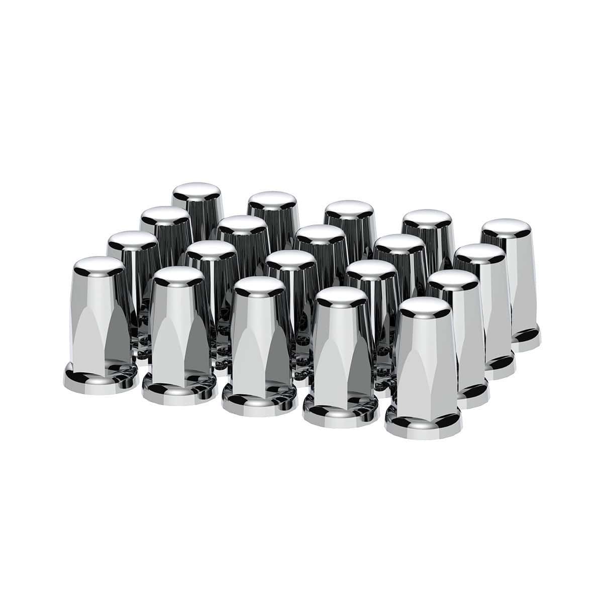 33Mm X 3-1/4&Quot; Chrome Plastic Tall Classic Nut Covers - Push-On 3 33mm X 3-1/4" Chrome Plastic Tall Nut Covers With Flange - Push-On (Box of 20)