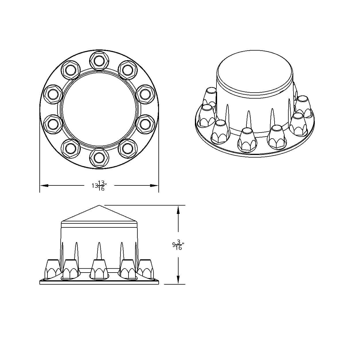 Pointed Rear Axle Cover With 33mm Standard Thread-On Nut Covers - Chrome