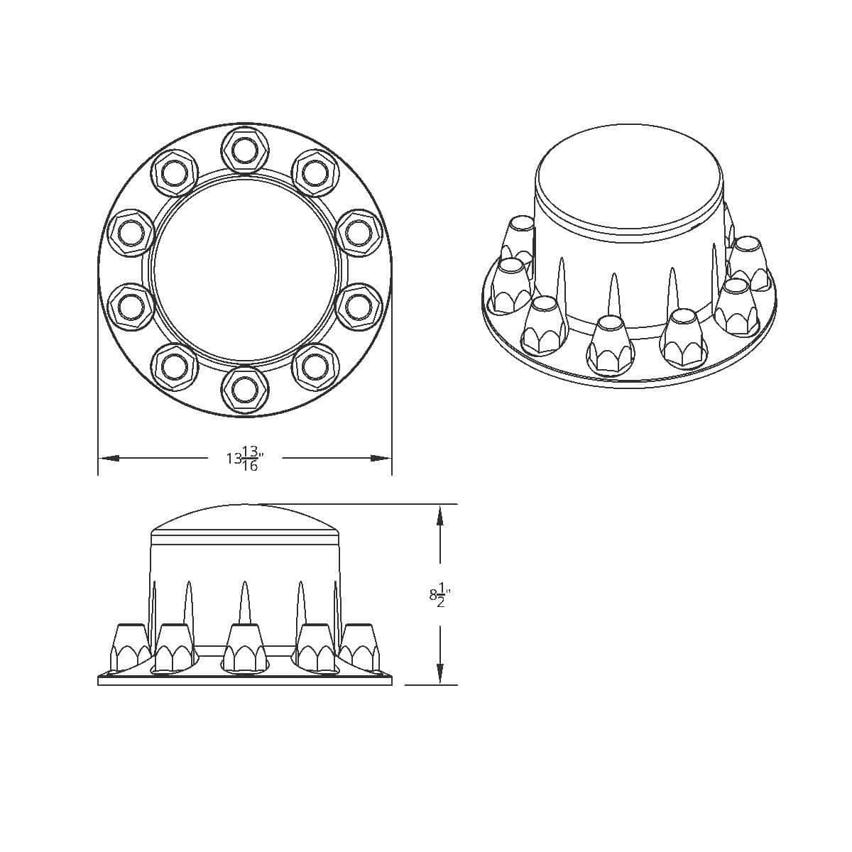 Dome Rear Axle Cover With 33mm Standard Thread-On Nut Covers - Chrome
