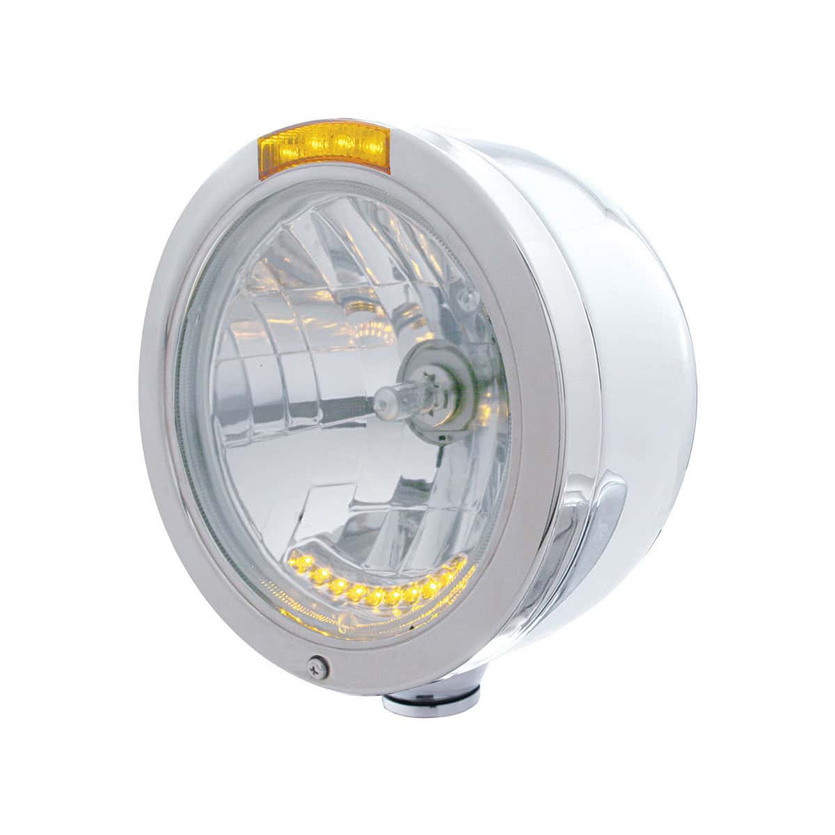 Stainless Steel Bullet Half Moon Headlight H4 With 10 Amber LED & LED Turn Signal