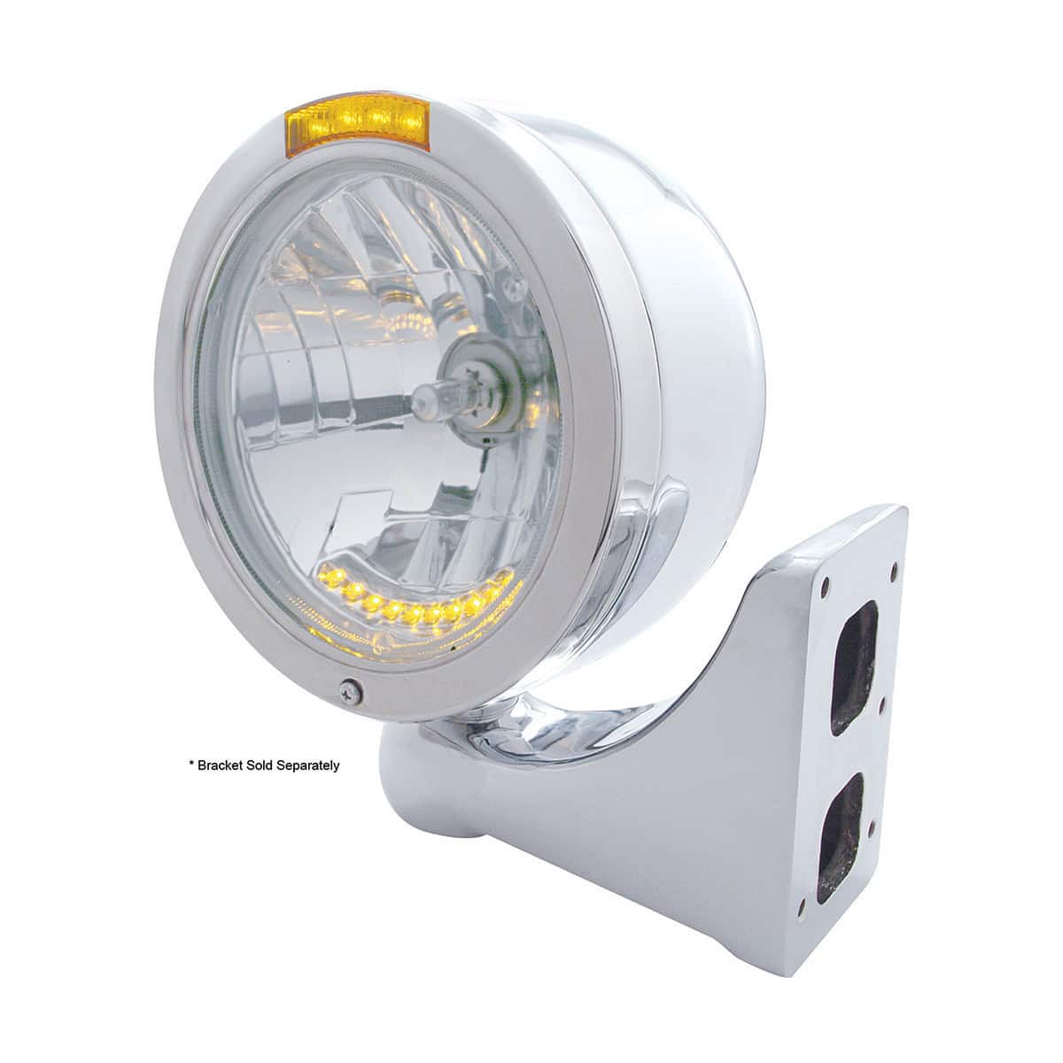 Stainless Steel Bullet Half Moon Headlight H4 With 10 Amber Led &Amp; Led Turn Signal 4 Stainless Steel Bullet Half Moon Headlight H4 With 10 Amber LED & LED Turn Signal