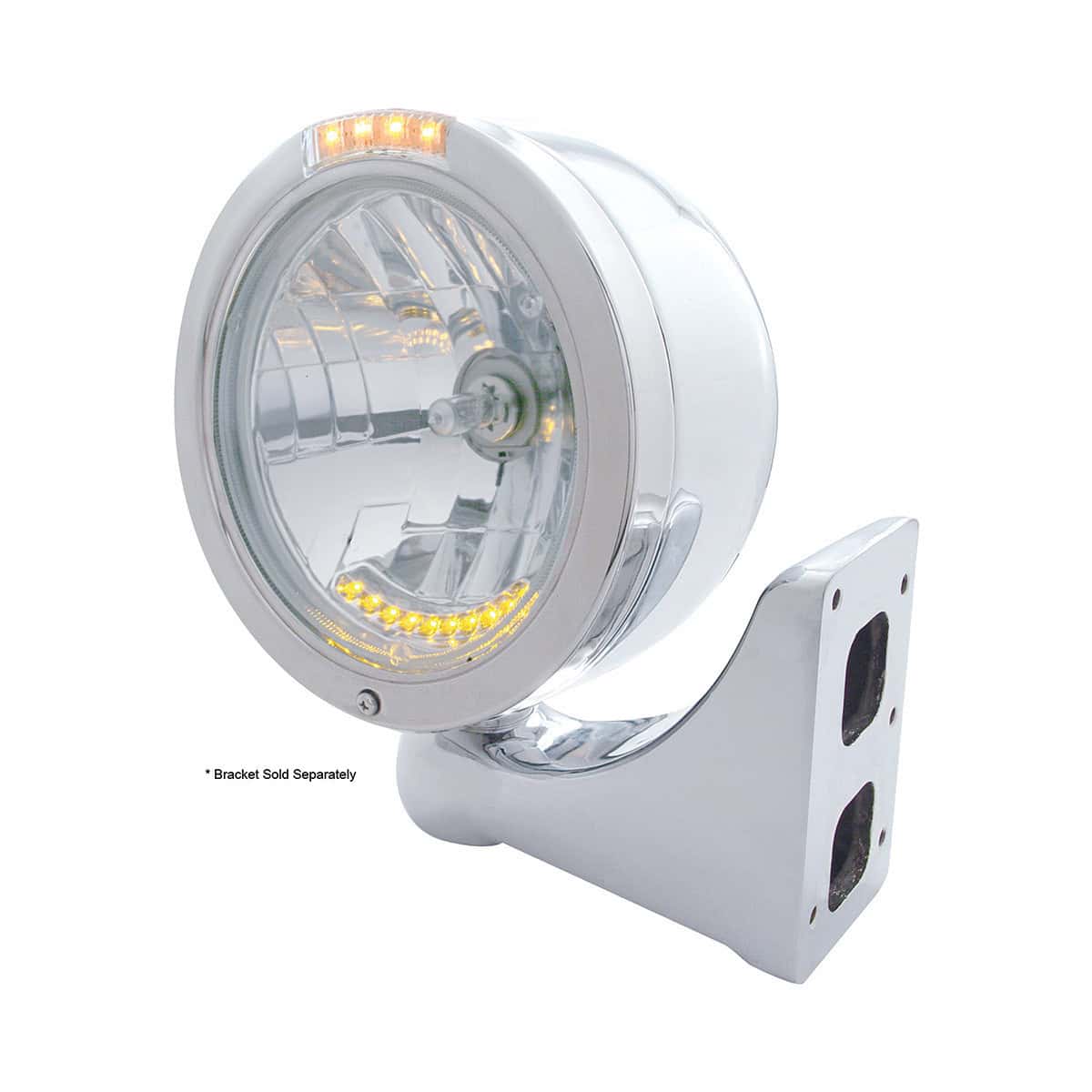 Stainless Steel Bullet Half Moon Headlight H4 With 10 Amber Led &Amp; Led Turn Signal 7 Stainless Steel Bullet Half Moon Headlight H4 With 10 Amber LED & LED Turn Signal