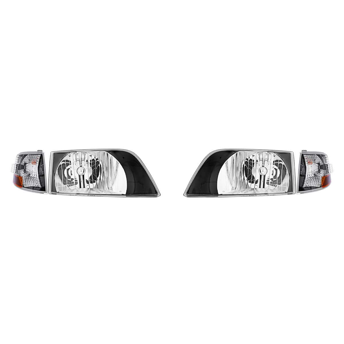 1996-2003 Volvo VN Black Bezel Headlight Assembly w/Turn Signal (Set)