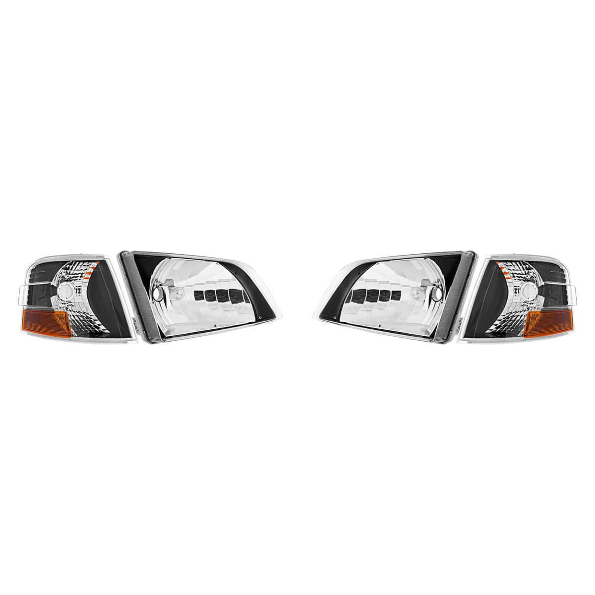1996-2003 Volvo VN Black Bezel Headlight Assembly w/Turn Signal (Set)