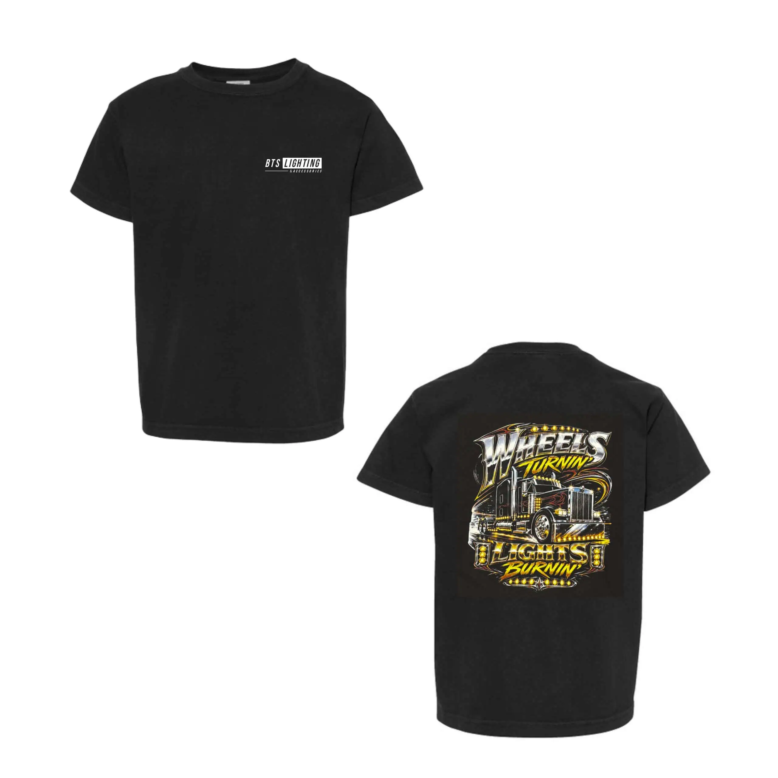 Home 98 BTS Lighting Kids | Wheels Turnin' Lights Burnin' Tee | Heavy Weight Cotton Tee