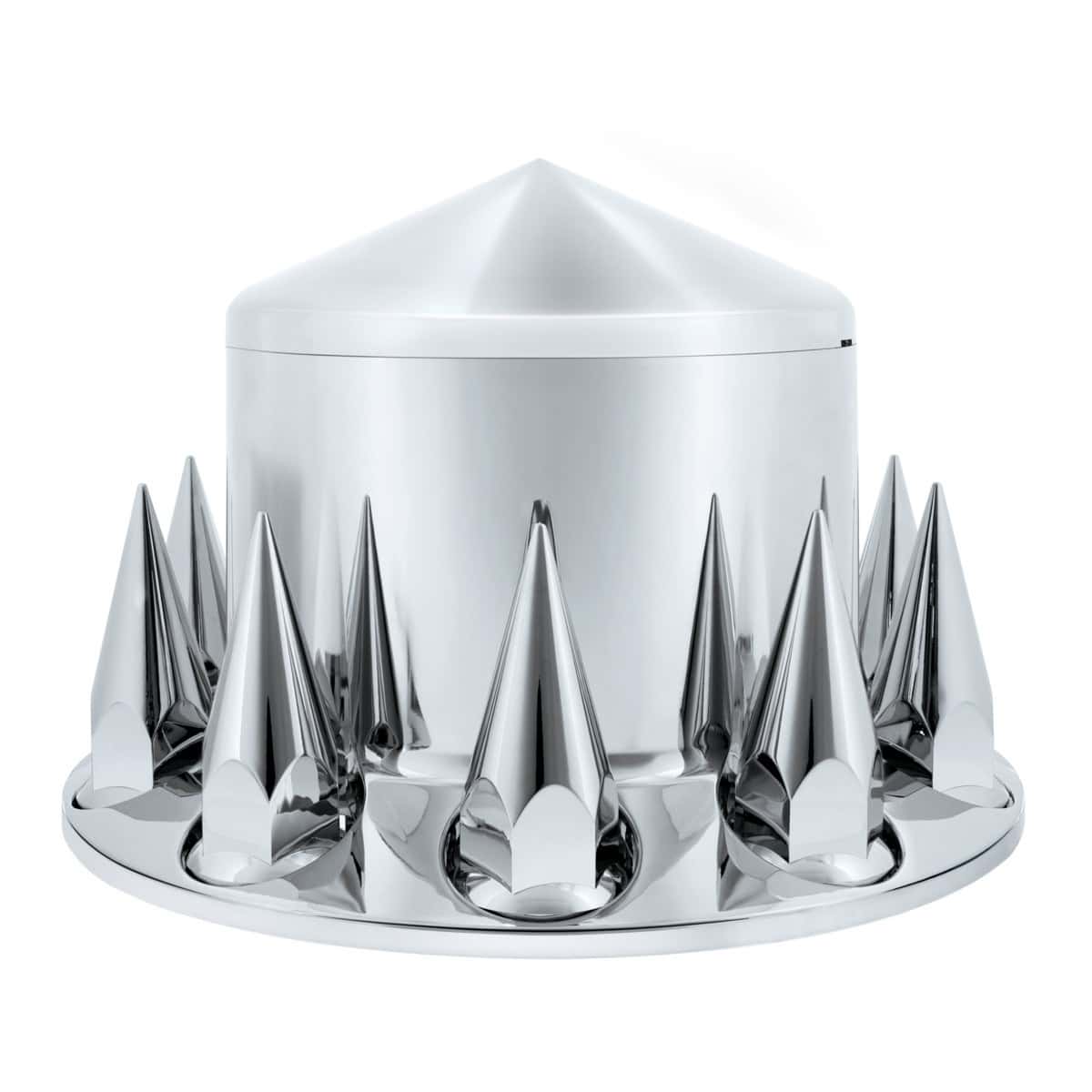 Pointed Rear Axle Cover With 33mm x 4-3/4" Super Spike Push-On Nut Covers - Chrome