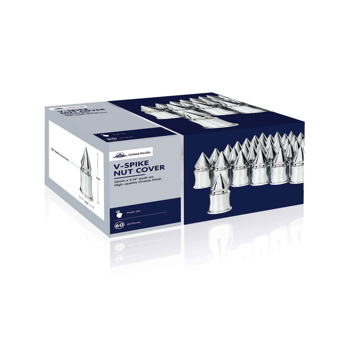 33Mm X 4-3/8&Quot; Chrome Plastic V-Spike Push-On Nut Covers 5 33mm X 4-3/8" Chrome Plastic V-Spike Nut Covers - Push-On