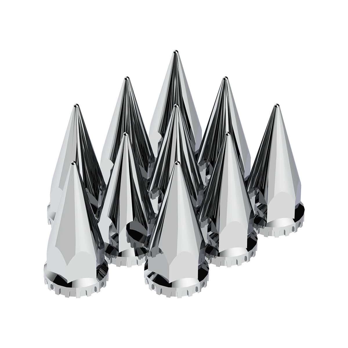 33Mm X 4-3/4&Quot; Chrome Super Spike Thread-On Nut Covers 3 33mm x 4-3/4" Chrome Super Spike Thread-On Nut Cover