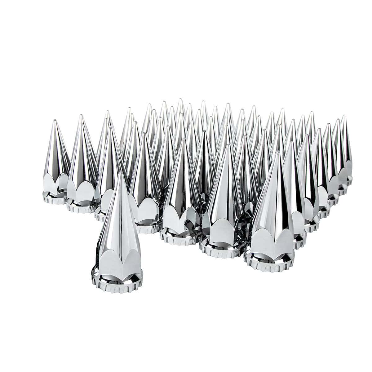 33Mm X 4-3/4&Quot; Chrome Super Spike Thread-On Nut Covers 6 33mm x 4-3/4" Chrome Super Spike Thread-On Nut Cover
