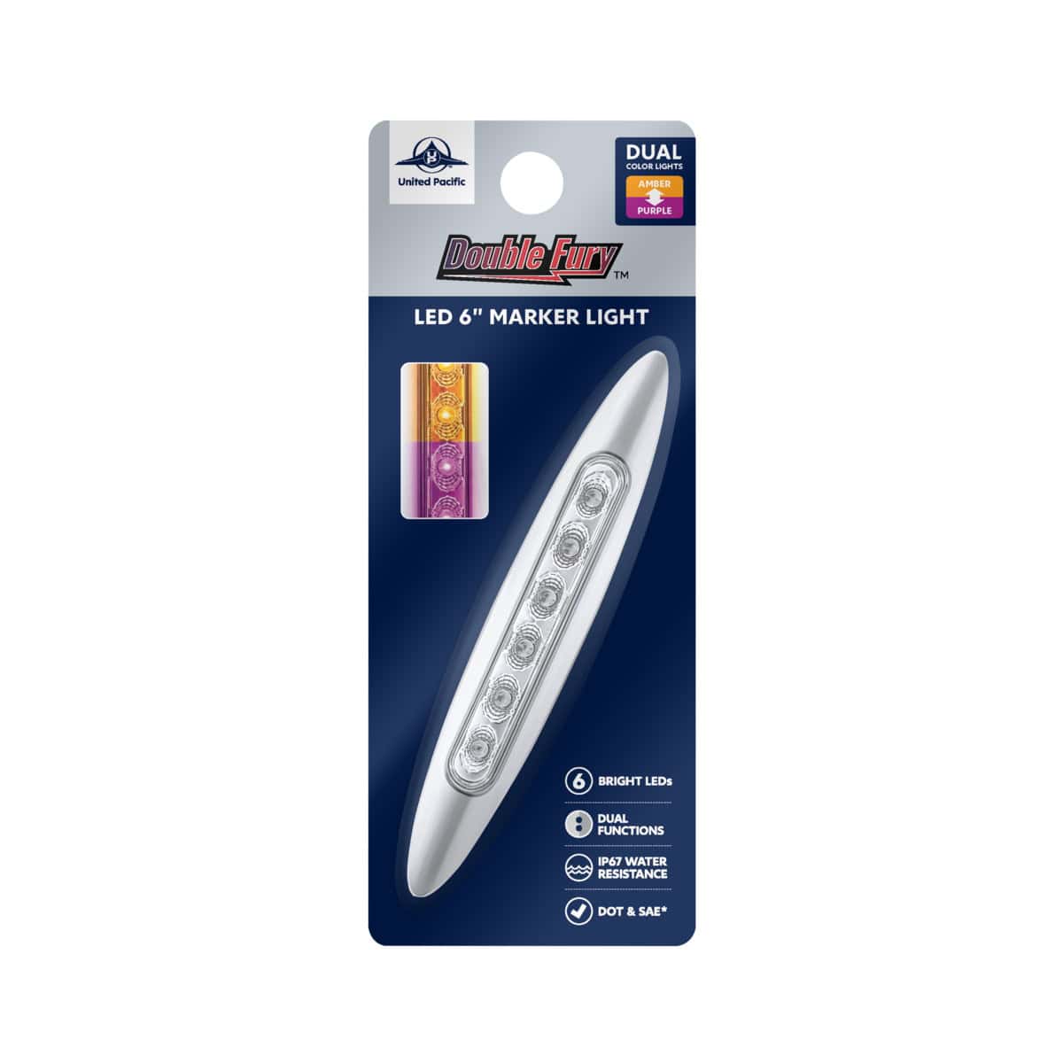 Double Fury 6 Led Dual Function 6&Quot; Marker Light With Chrome Bezel-Amber &Amp; Purple/Clear Lens 8 Double Fury 6 LED Dual Function 6" Marker Light With Chrome Bezel-Amber & Purple/Clear Lens