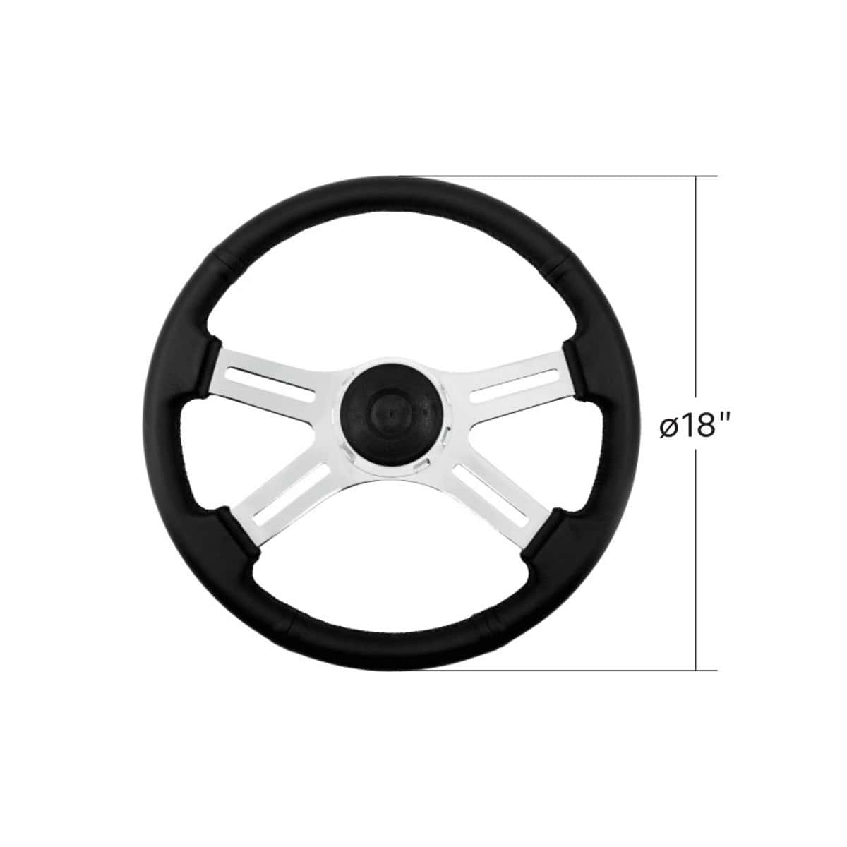 18&Quot; Black Leather Rim 4 Spoke Steering Wheel With Chrome Horn Bezel And Horn Button 6 18" Black Leather Rim 4 Spoke Steering Wheel With Chrome Horn Bezel and Horn Button