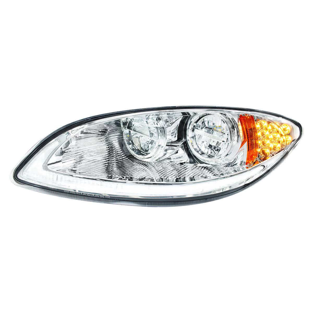 United Pacific Chrome LED Headlight With LED Light Bar & Turn Signal For 2006-2017 International Prostar-Driver