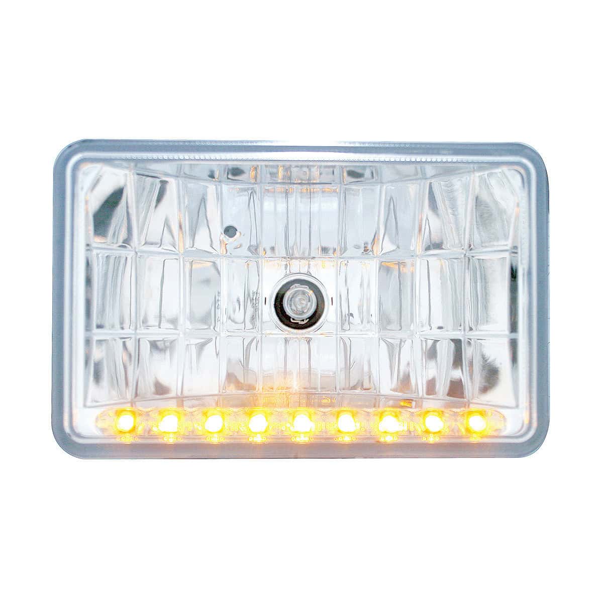 United Pacific 4" X 6" Crystal Headlight With 9 Amber LED Position Light - High Beam