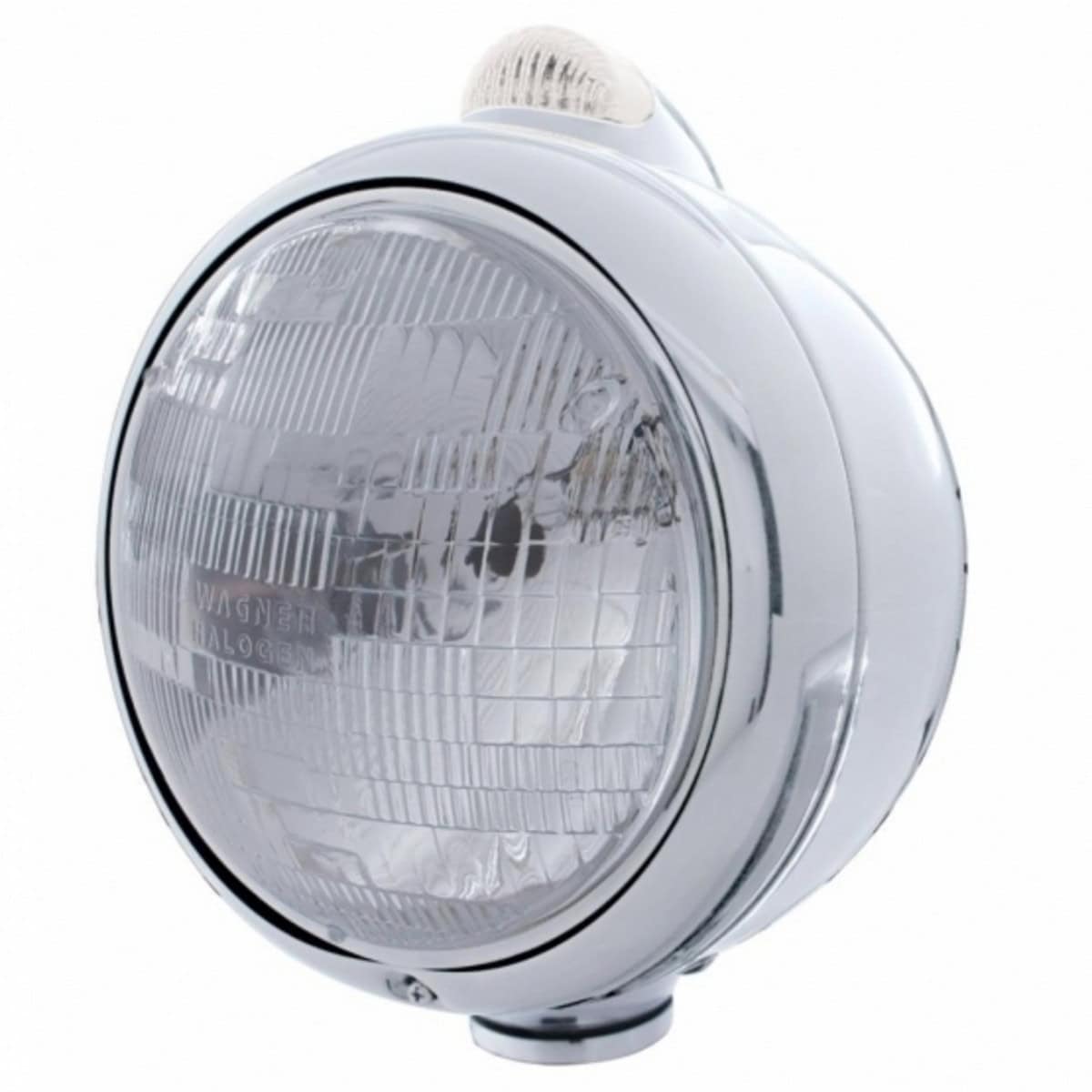 United Pacific Stainless Steel Guide 682-C Style Headlight H6024 & LED Turn Signal - Clear Lens