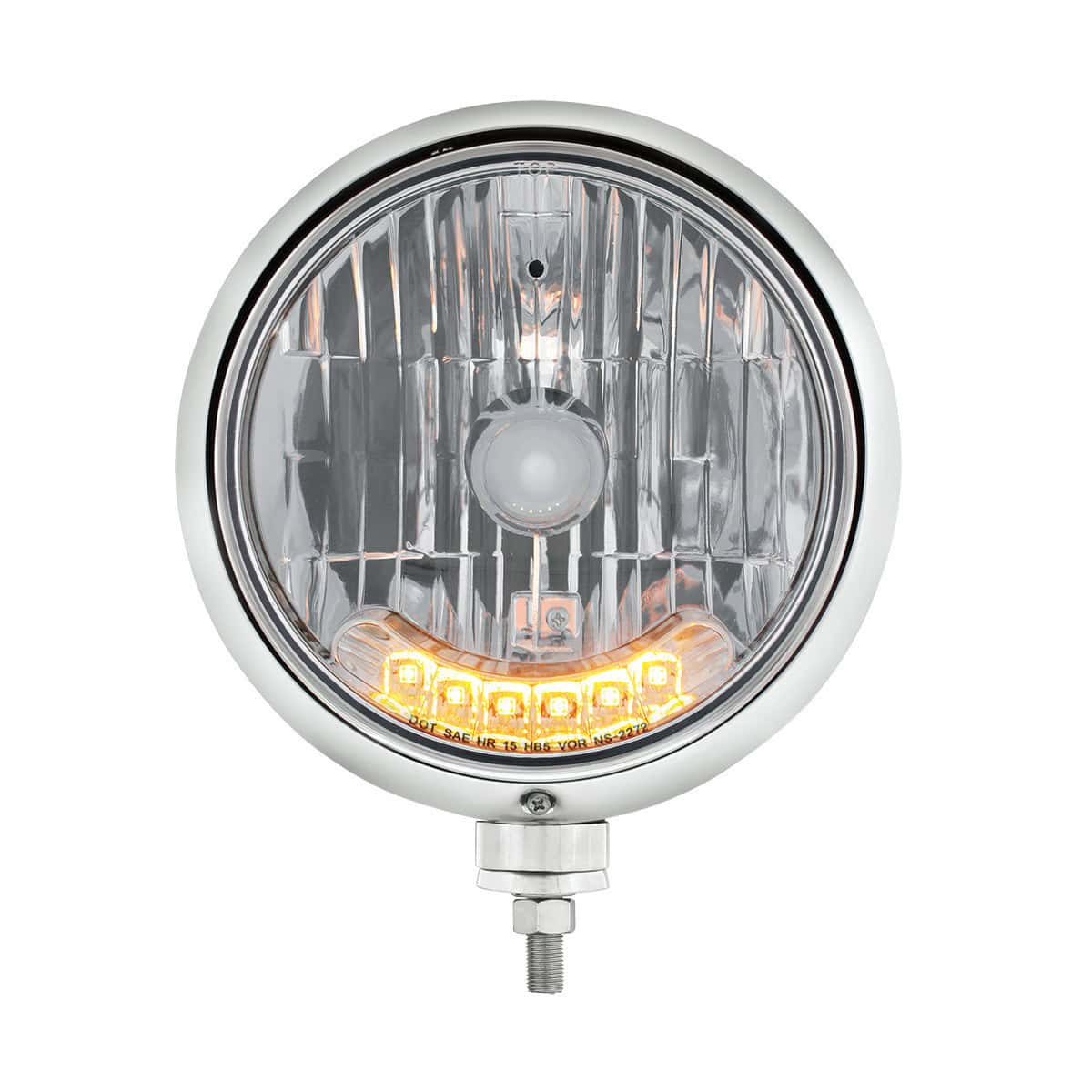 United Pacific Stainless Guide 682-C Style Headlight H4 Bulb With 6 Amber LED