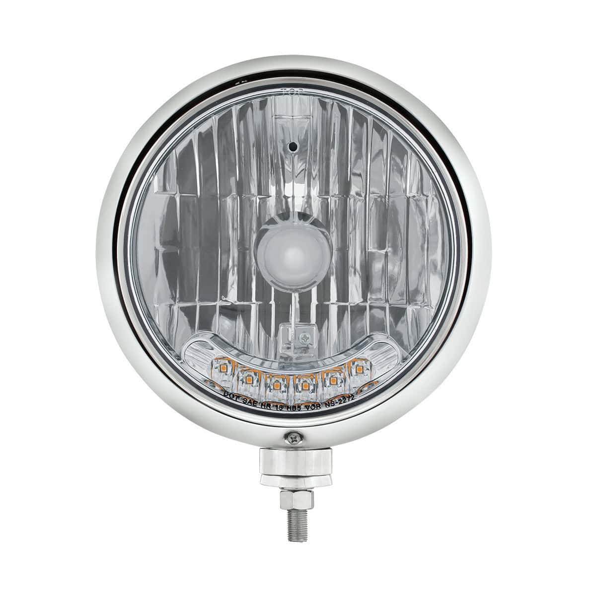 United Pacific Chrome Guide 682-C Style Headlight H4 Bulb With 6 Amber LED - supplier image 2
