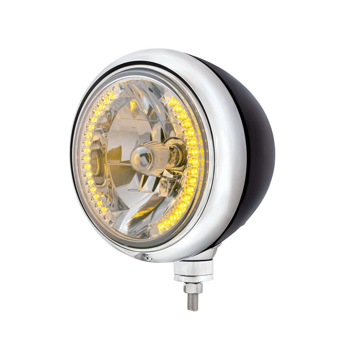 United Pacific Black Guide 682-C Style Headlight H4 Bulb With 34 Amber LED