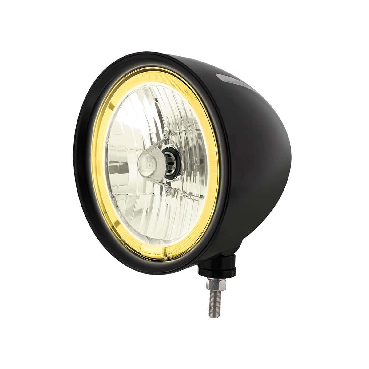 United Pacific Black "Billet" Style Groove Headlight 9007 Bulb With Amber LED Halo Rim