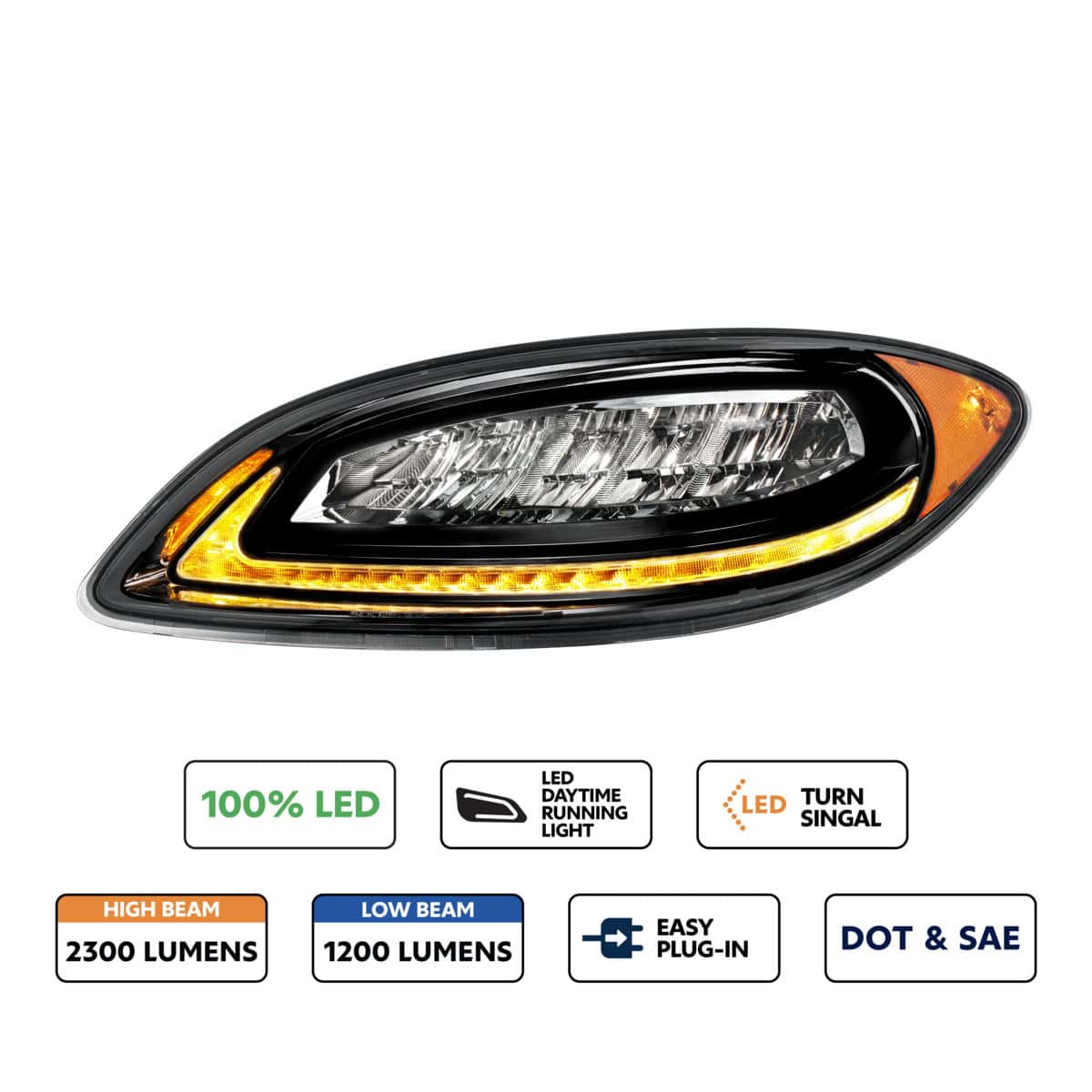 High Power 12 LED Headlight With 23 LED Dual Color Light Bar For 2006-2017 International Prostar
