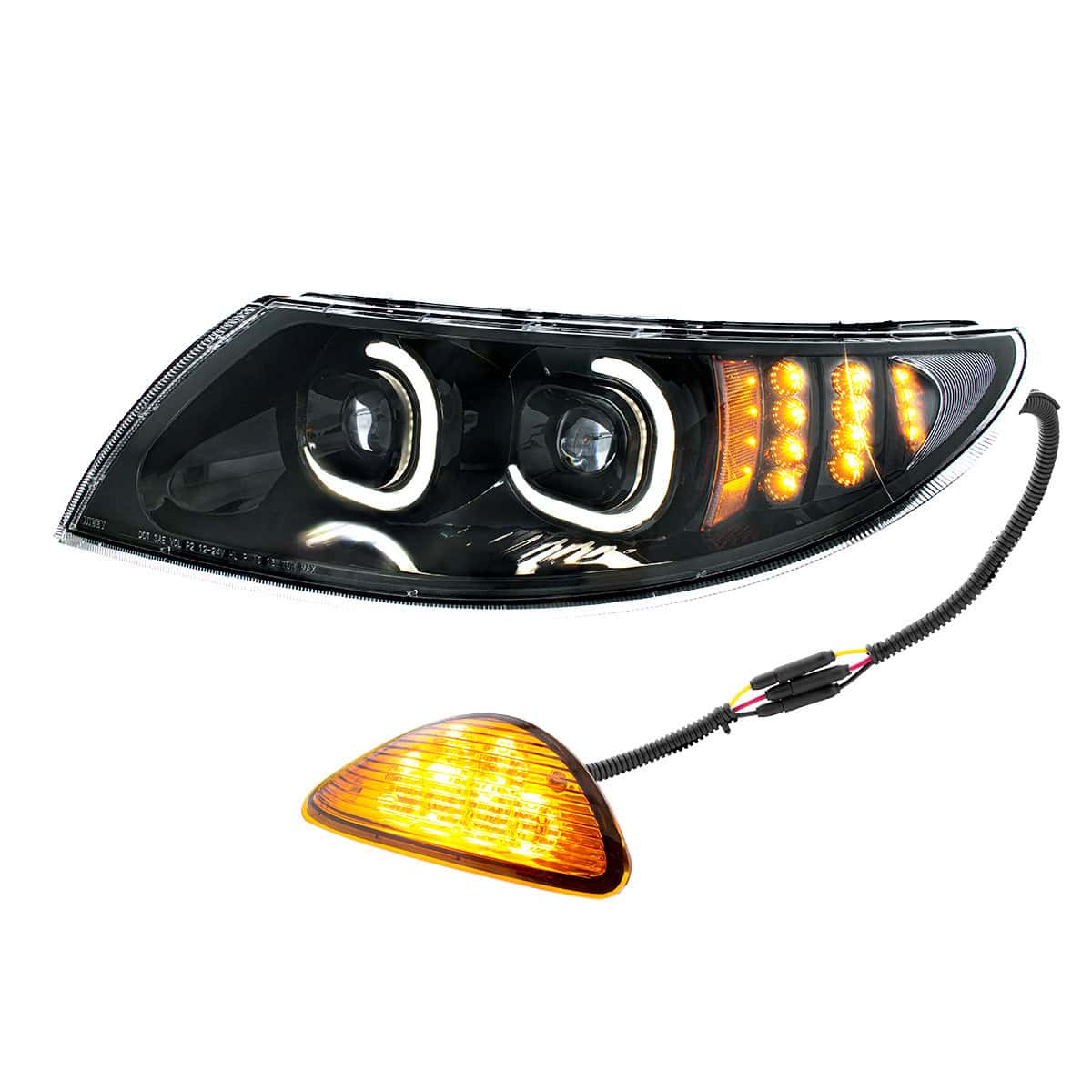 United Pacific Black LED Projector Headlight With Rear Facing Turn Signal For International Durastar 2002-2018 - Driver