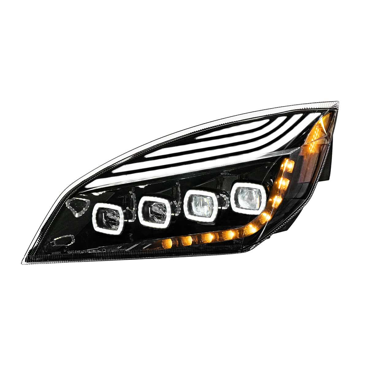 United Pacific Black Quad-LED Headlight With LED DRL & Seq. Signal For 2018-2024 Freightliner Cascadia - Driver