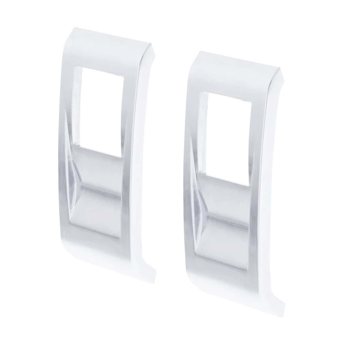 Chrome Plastic Rocker Switch Cover For Peterbilt 579 (Pair) 2 Pair of chrome rocker switch covers, angled front view