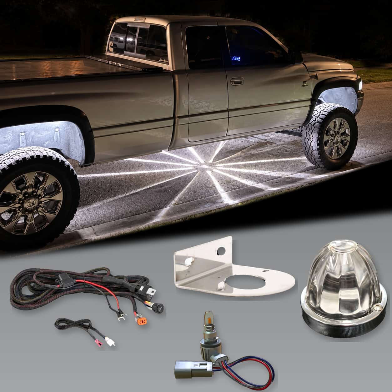 Glass Is Class Gen 2 pickup truck watermelon light kit with DD4104 harness and stainless bracket