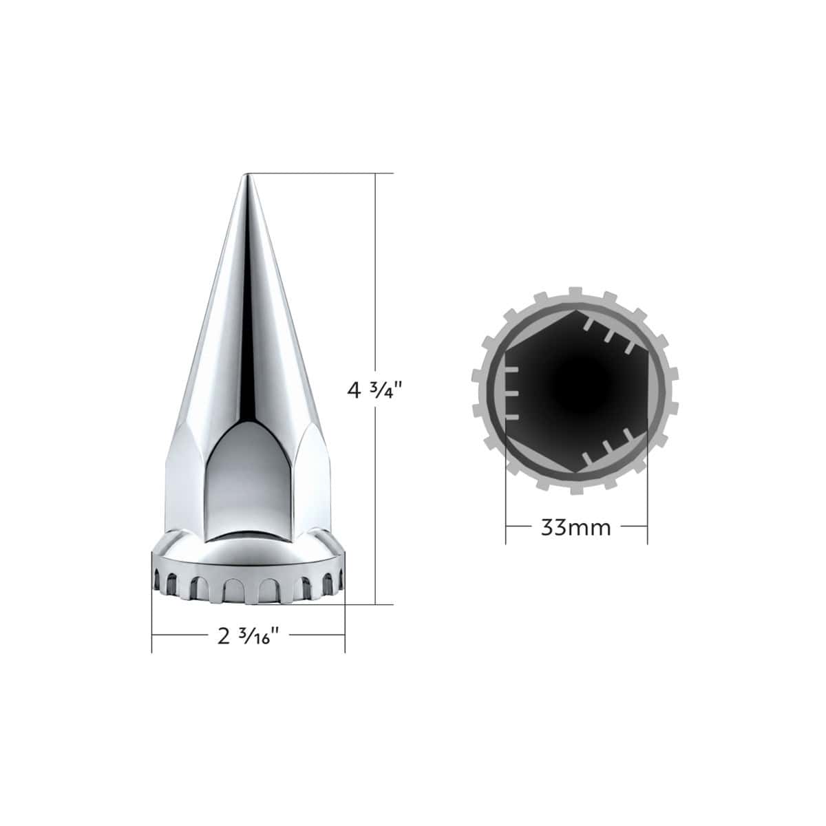 33Mm X 4-3/4&Quot; Chrome Super Spike Nut Covers - Push-On (60-Pack) 4 33mm X 4-3/4" Chrome Super Spike Nut Covers - Push-On (60-Pack)