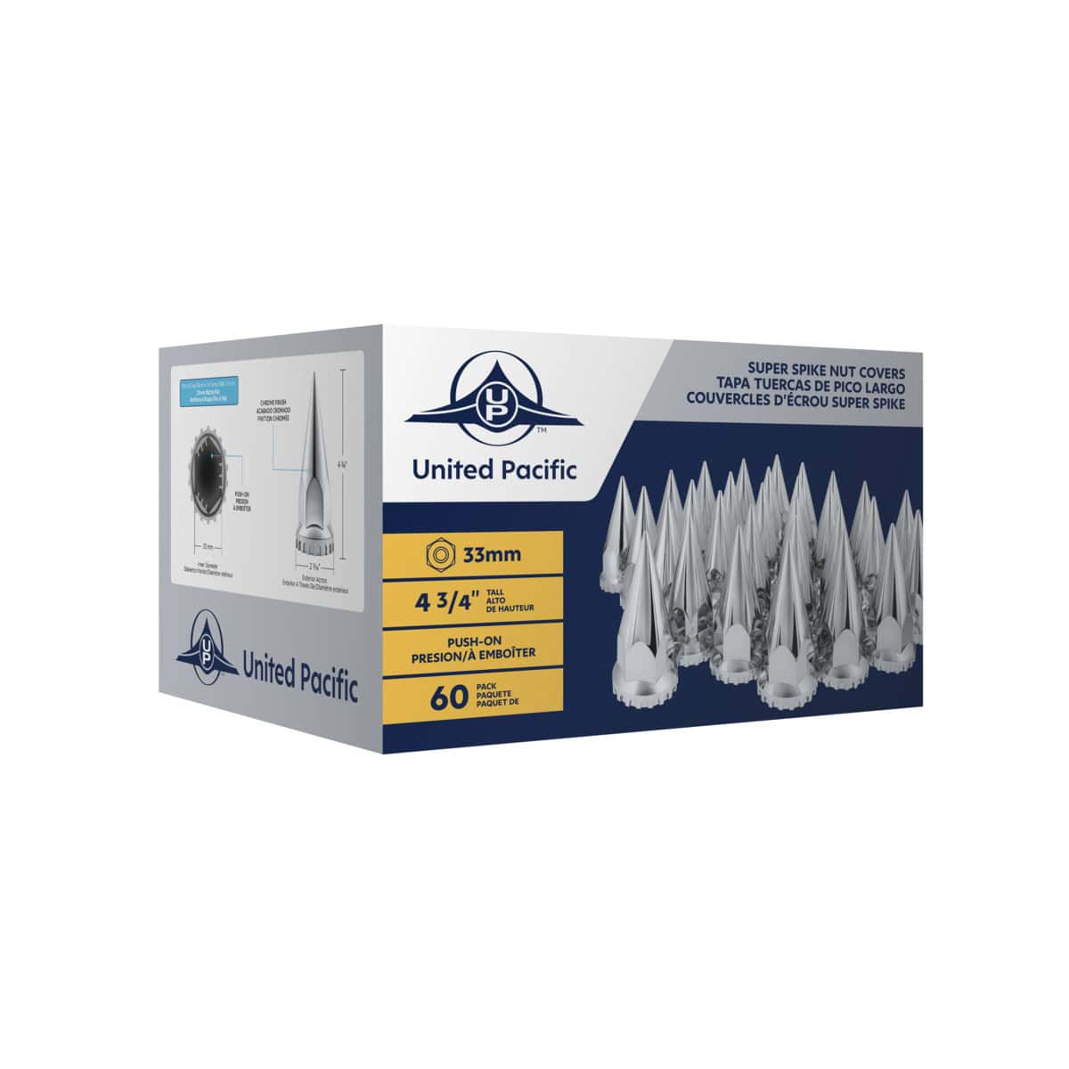 33Mm X 4-3/4&Quot; Chrome Super Spike Nut Covers - Push-On (60-Pack) 5 33mm X 4-3/4" Chrome Super Spike Nut Covers - Push-On (60-Pack)