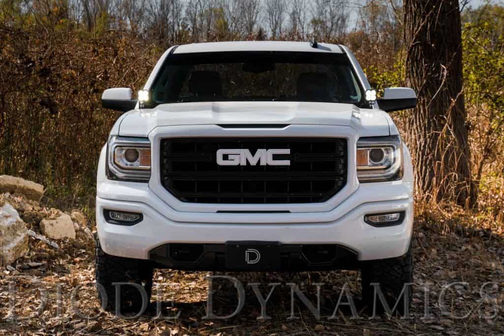 Diode Dynamics Ss3 Led Ditch Light Kit For 2014-2019 Silverado/Sierra 121 Front view of the Sierra 1500 with SS3 ditch lights.