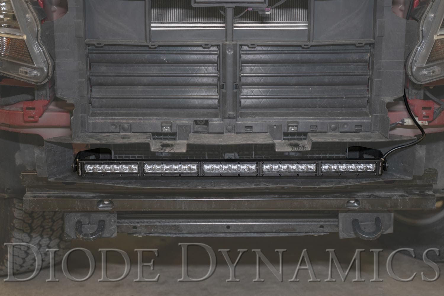 Diode Dynamics Ss30 Stealth Lightbar Kit For 2015-2020 Colorado/Canyon White Driving 7 Mounting location behind the Colorado front bumper; the factory grille is reinstalled after mounting.