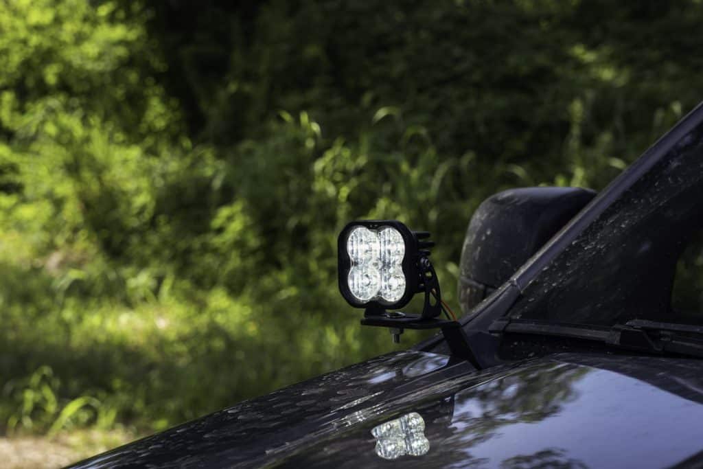 Diode Dynamics Ss3 Led Ditch Light Kit For 2019–2023 Ford Ranger 53 SS3 White pod installed at the Ranger hood hinge.