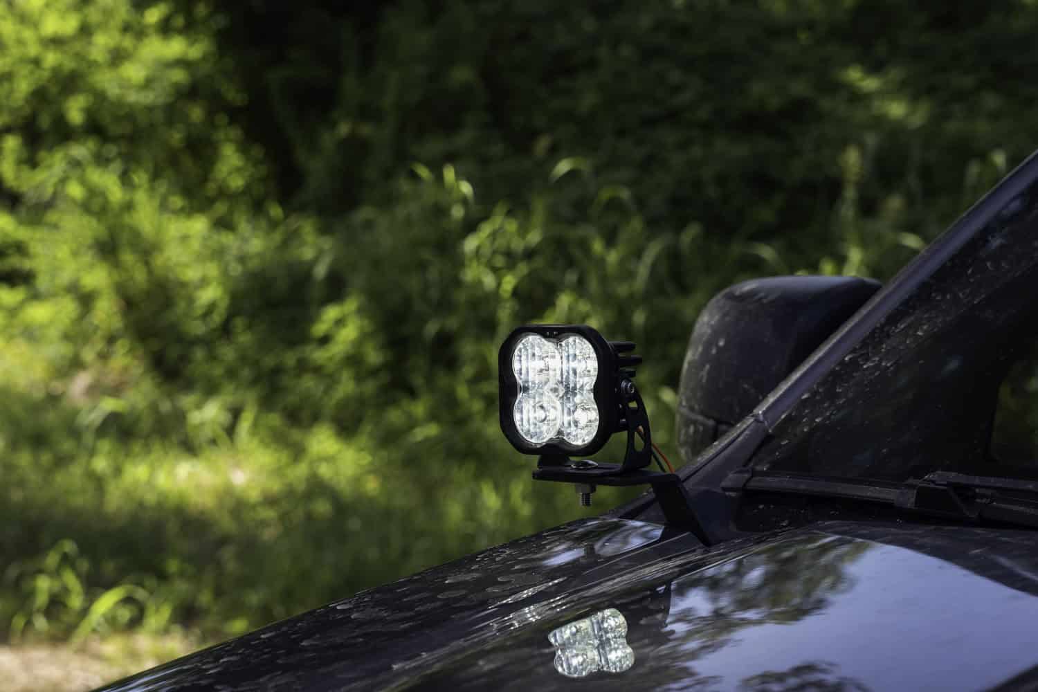 Diode Dynamics Ss3 Led Ditch Light Kit For 2019–2023 Ford Ranger 3 SS3 White pod installed at the Ranger hood hinge.