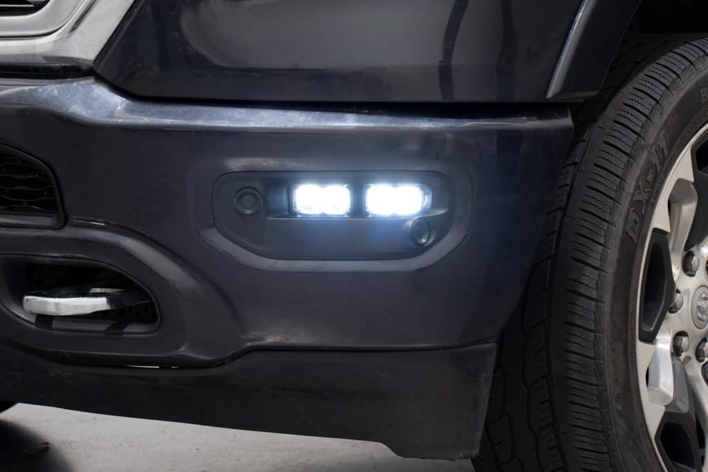 Diode Dynamics Ssc2 Led Fog Pocket Kit For 2019-2024 Ram 47 Two SSC2 fog pods fitted into one Ram factory fog-light pocket.