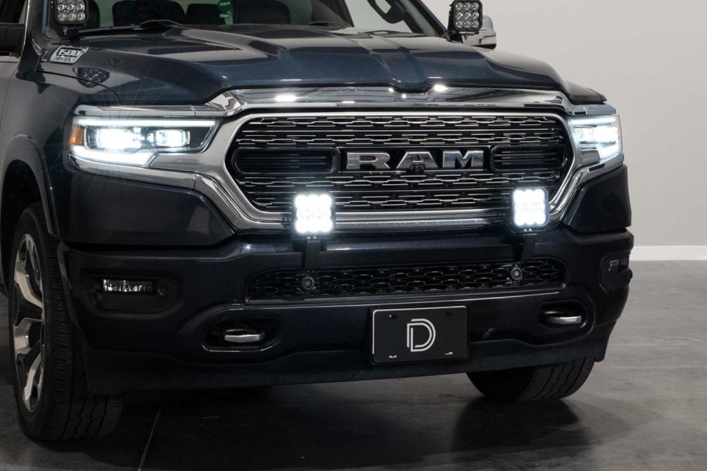 Diode Dynamics Ss5 Bumper Led Pod Light Kit For 2019-2024 Ram 52 Ram 1500 with two SS5 bumper lights. Ditch lights and other vehicle accessories are separate.