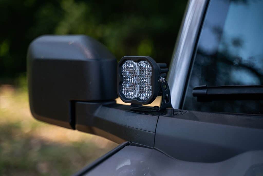 Diode Dynamics Ss3 Led Ditch Light Kit For 2021+ Ford Bronco 47 SS3 Combo pod mounted beside the Bronco hood.