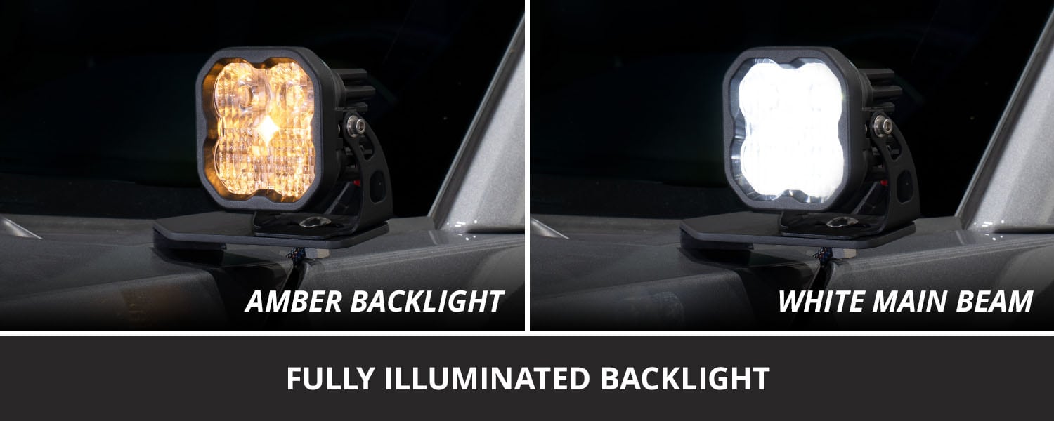Diode Dynamics Stage Series Ditch Light Kit For 2017-2022 Ford Super Duty Ss3 7 SS3 amber backlight versus white main beam on the Super Duty.