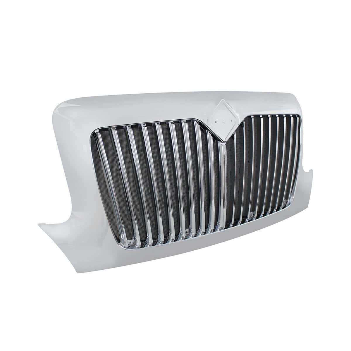 Chrome straight-bar grille with steel bug screen for 2002–2018 International DuraStar