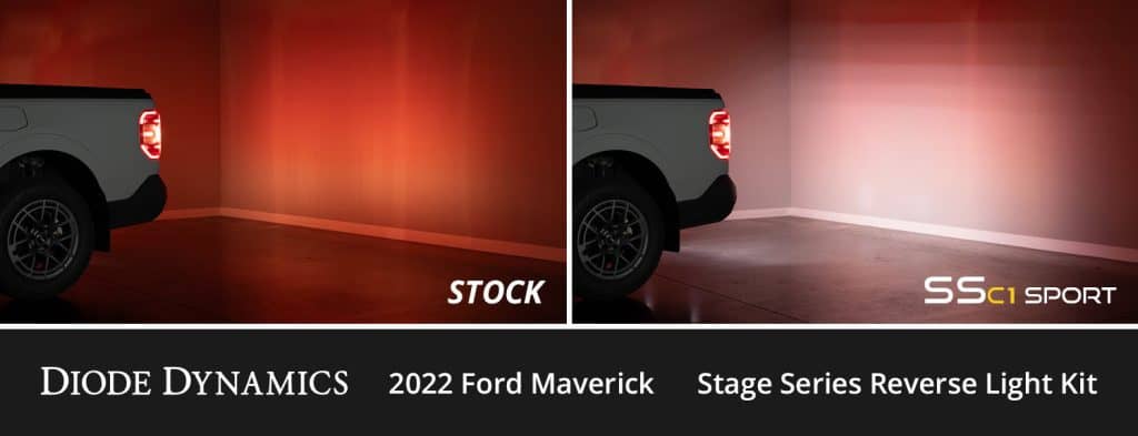Diode Dynamics Stage Series Reverse Light Kit For 2022–2024 Ford Maverick C1 49 Manufacturer stock-versus-C1 Sport reverse-light photograph. This is not a Pro-output comparison.